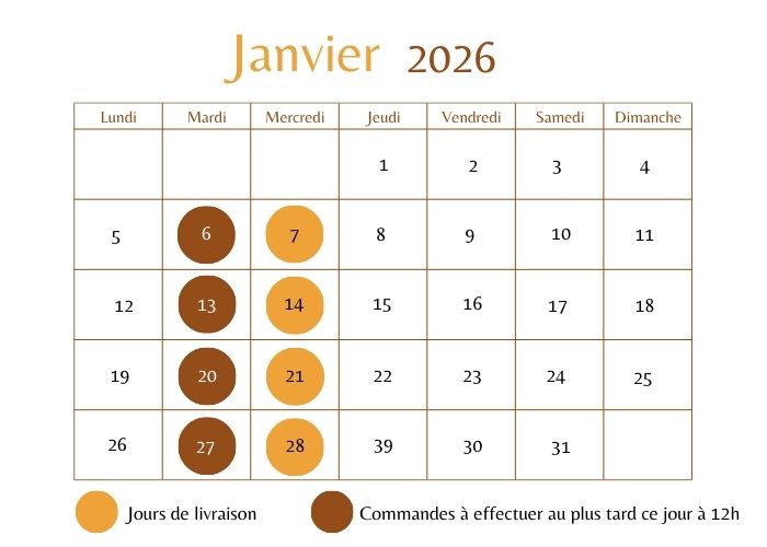 Calendrier des livraisons de janvier